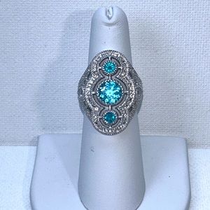 NWOT Sterling Silver Genuine Neon Apatite White Topaz Gemstone Cocktail Ring